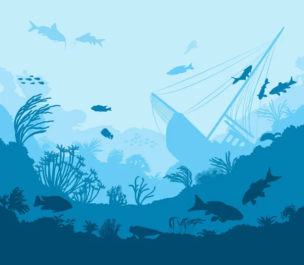 Mondo sottomarino, barriera corallina e creature marine — Vettoriale Stock
