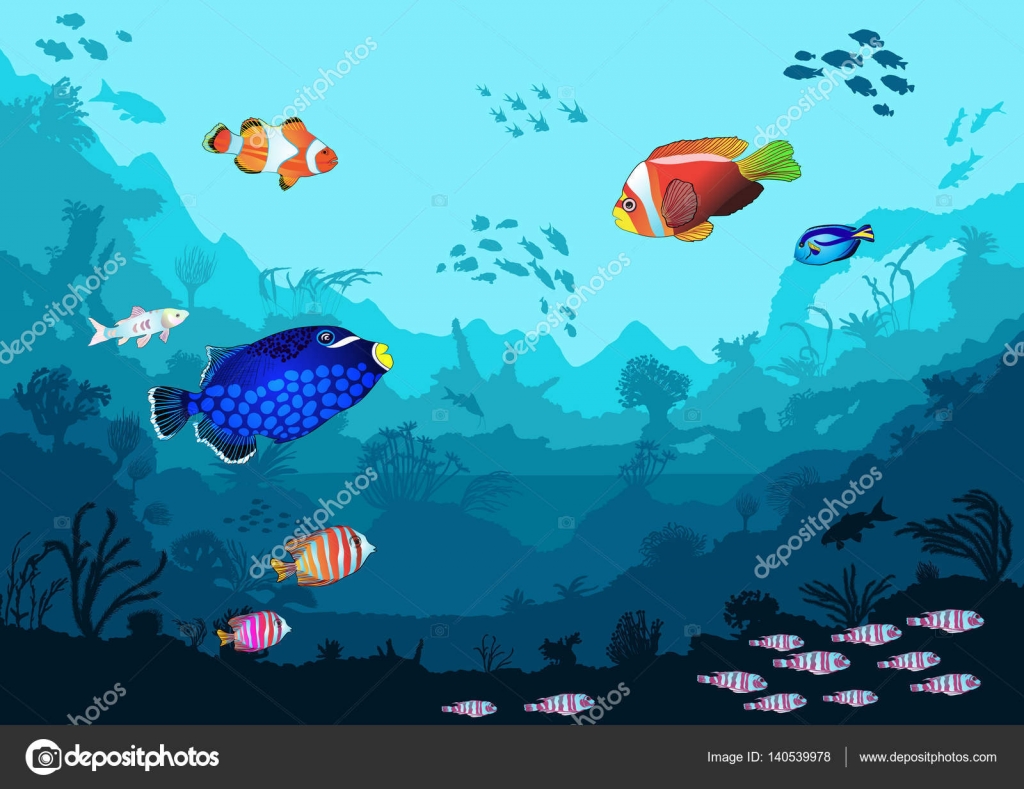 Sea underwater world with bright fish and animals Stock Vector Image by  ©Mirifada #140539978