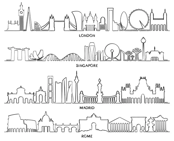 Panoráma města budova Line, vektorové ilustrace design (Londýn, Sin — Stockový vektor