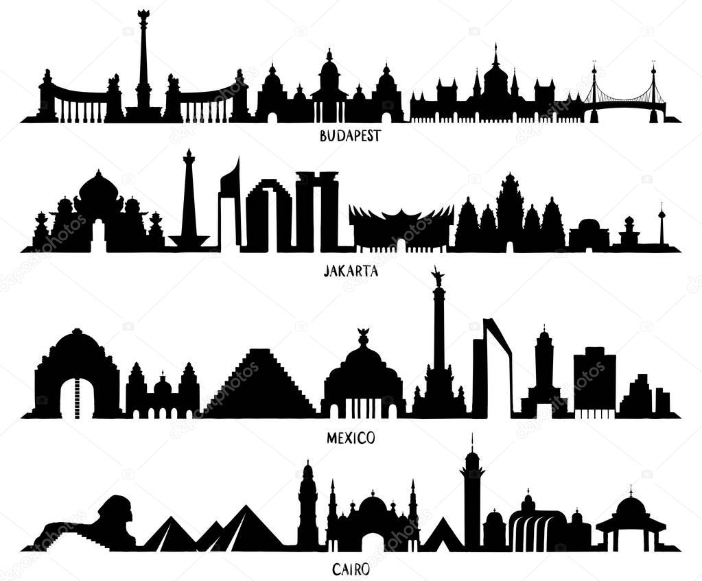 Skyline with Historic Architecture, Mexico, Budapest, Jakarta an