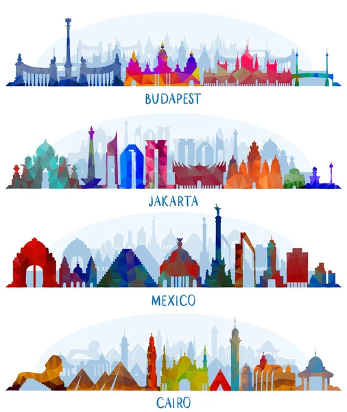 矢量建筑 （墨西哥、 布达佩斯、 雅加达和开罗) — 图库矢量图片