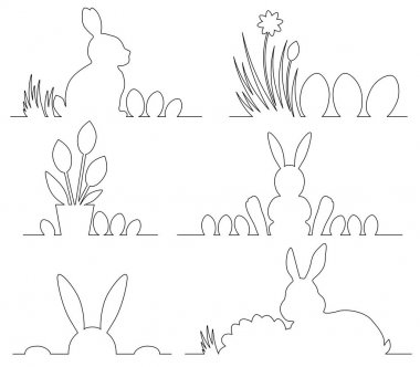 Sevimli tavşan ve yumurta Paskalya anahat tasarımı