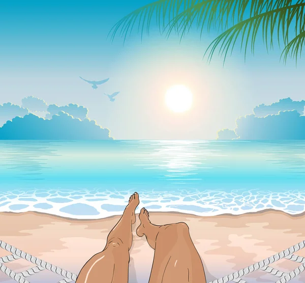 Une personne se reposant sur la mer plage tropicale — Image vectorielle