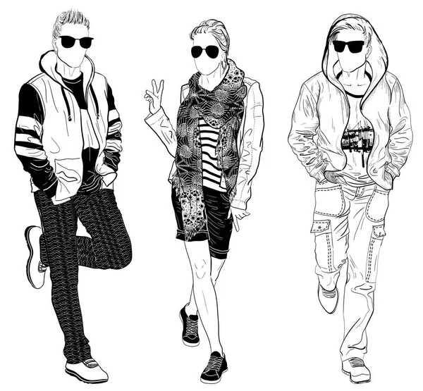 スタイリッシュな男性と女性のストリートファッション — ストックベクタ
