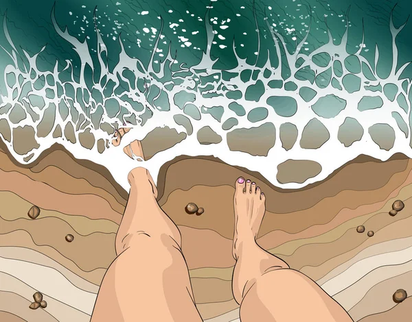 Πόδια που στέκεται στη θάλασσα νερό με αφρό — Διανυσματικό Αρχείο