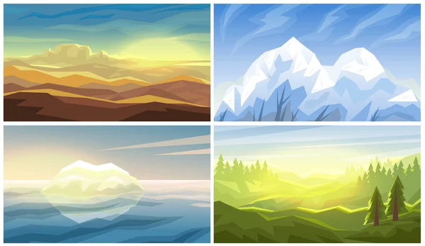 Désert, iceberg, forêt, montagnes paysage — Image vectorielle