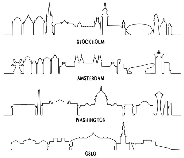 Arte de linha, Estocolmo, Amsterdã, Washington, Oslo —  Vetores de Stock