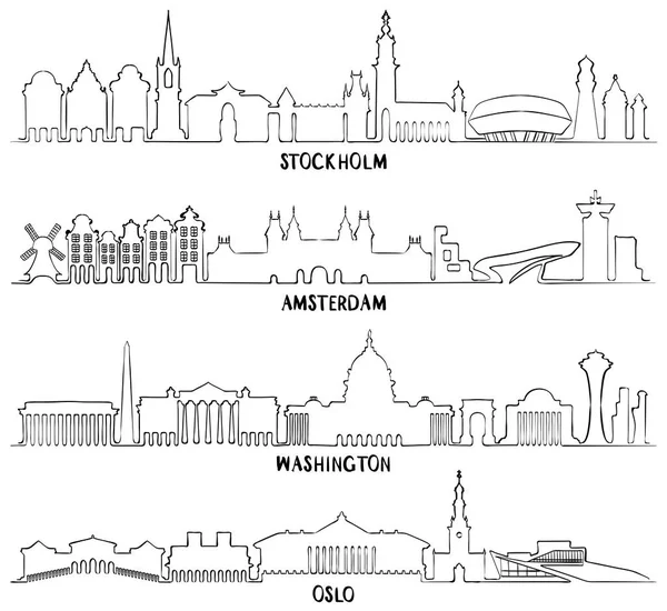 Stockholm, Amsterdam, Washington ve Oslo — Stok Vektör