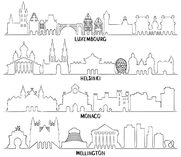 卢森堡、 赫尔辛基、 摩纳哥和惠灵顿 — 图库矢量图片