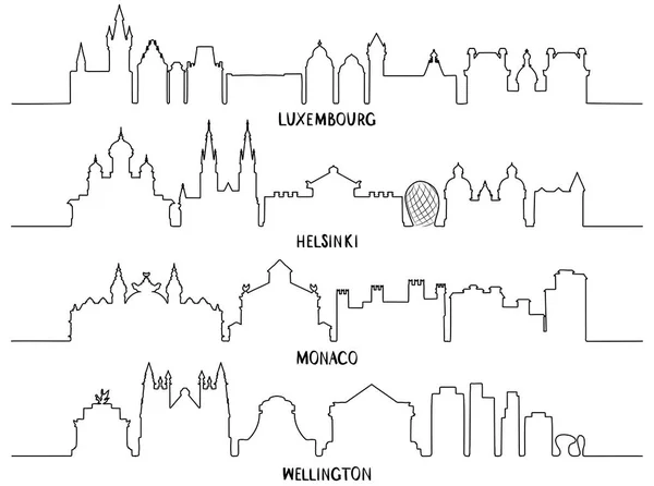 Line art, Luxemburgo, Helsínquia, Mónaco, Wellington — Vetor de Stock