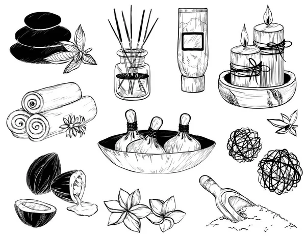 Vektör spa simgeleri ayarlayın. Kroki