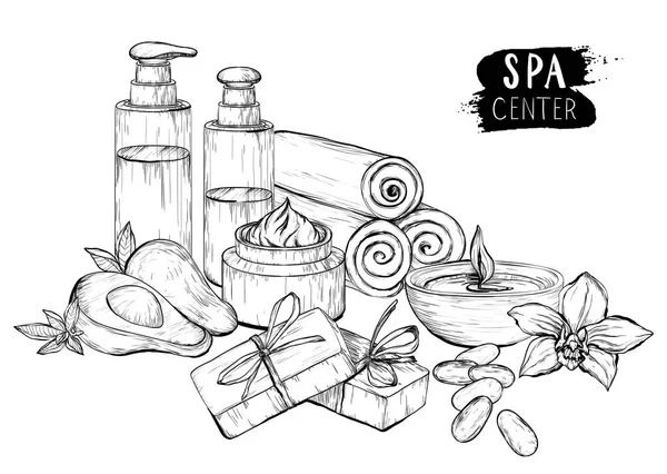 Aceite de aguacate, crema y productos de spa — Archivo Imágenes Vectoriales