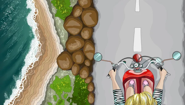 Kadın Bisiklet deniz ortamında, üstten görünüm