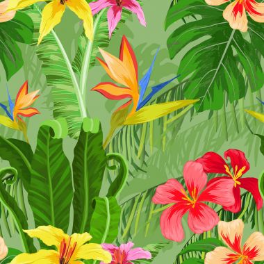 Tropik çiçeklerle kusursuz desen