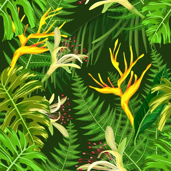 Modèle sans couture avec des fleurs hawaïennes tropicales — Image vectorielle