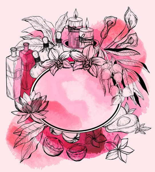 Tropic spa çerçeve çiçekli, sulu boya tasarım