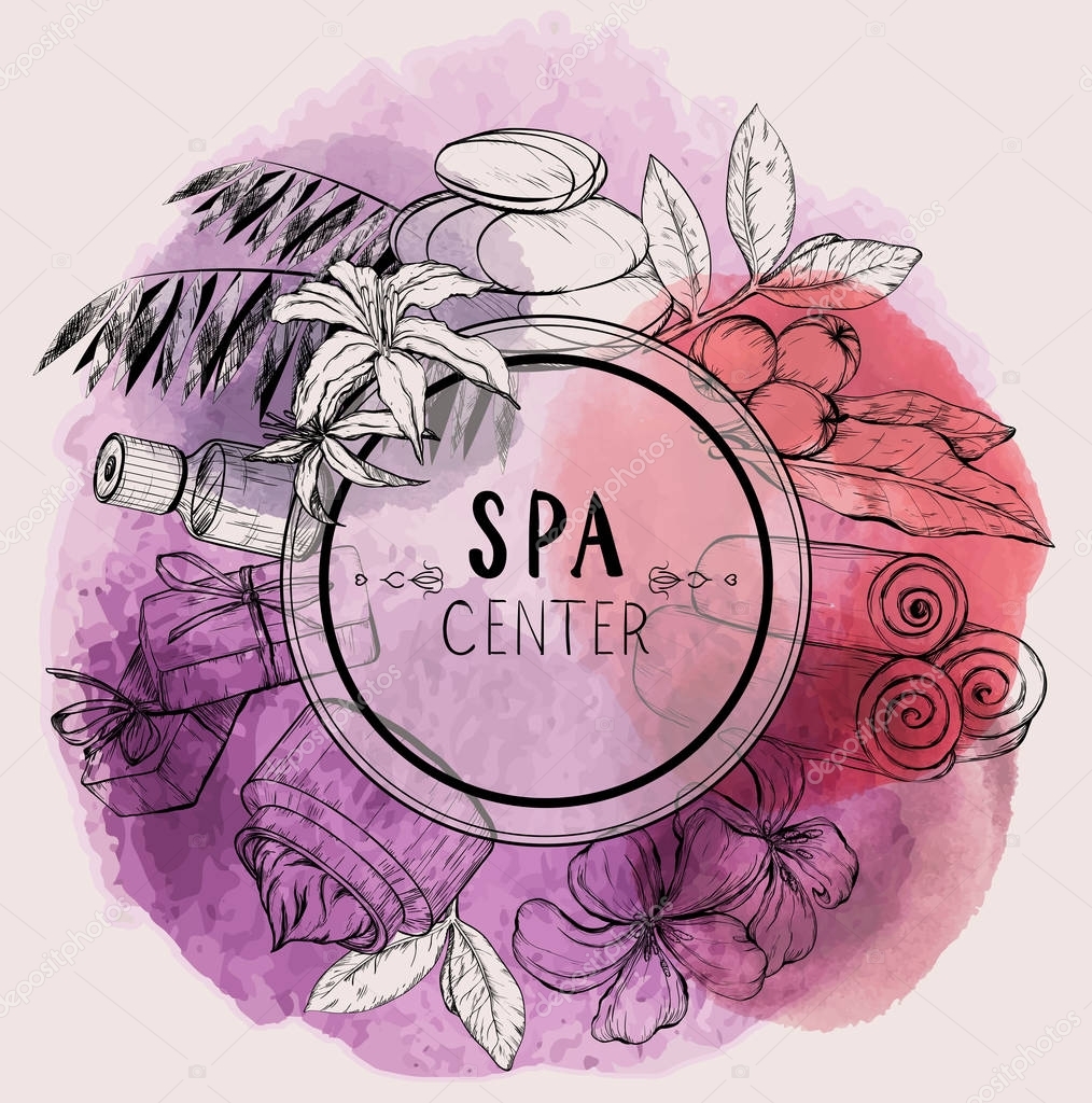 Design for spa and beauty salon,natural and organic health care products. Watercolor design. Vector illustration.