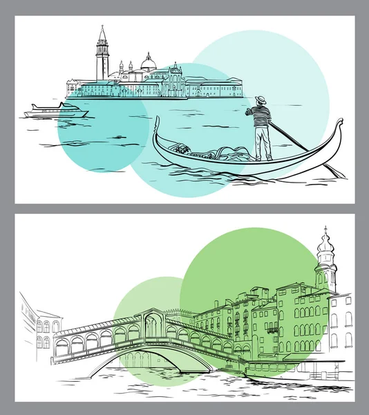 Rialto Bridge and Lido island, Venice sketch — Stock Vector