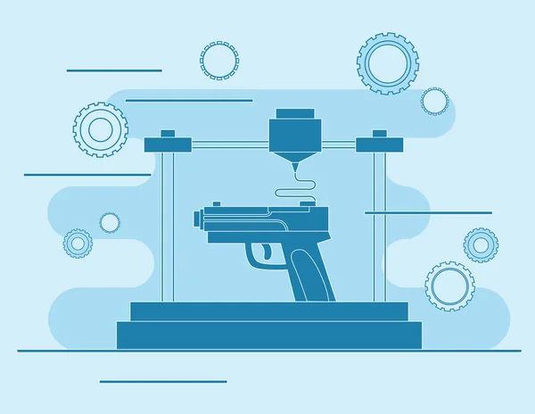 Icono de impresión 3D, armas de modelado 3D — Vector de stock