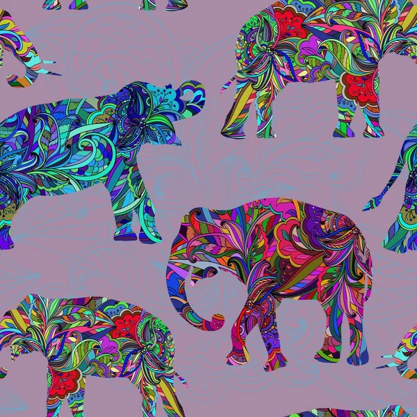 Безшовний декоративний візерунок зі слонами — стоковий вектор