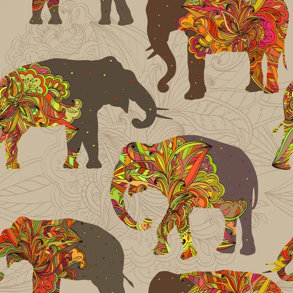 Naadloze decoratieve patroon met olifanten — Stockvector