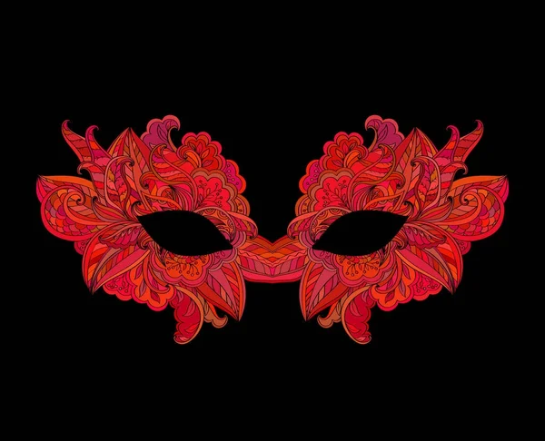 Máscara de carnaval veneciano rojo con flor — Vector de stock