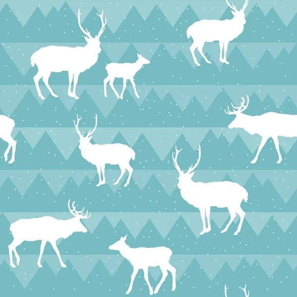 Seamless Christmas pattern with deer silhouettes — Stock Vector