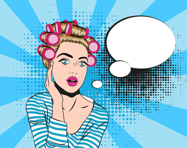 Woman in shocked emotion, pop art style