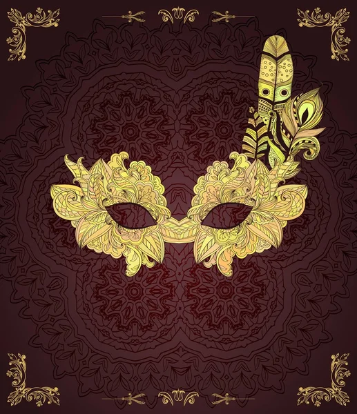 Темный фон с маской с перьями — стоковый вектор