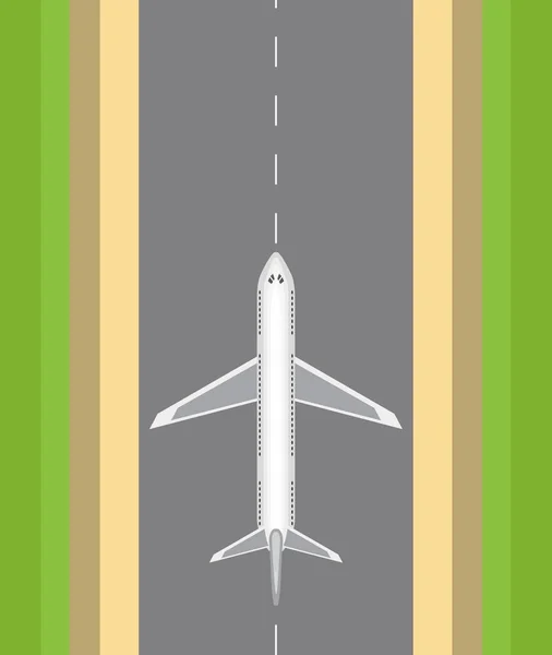 Vliegtuig op de startbaan bovenaanzicht — Stockvector