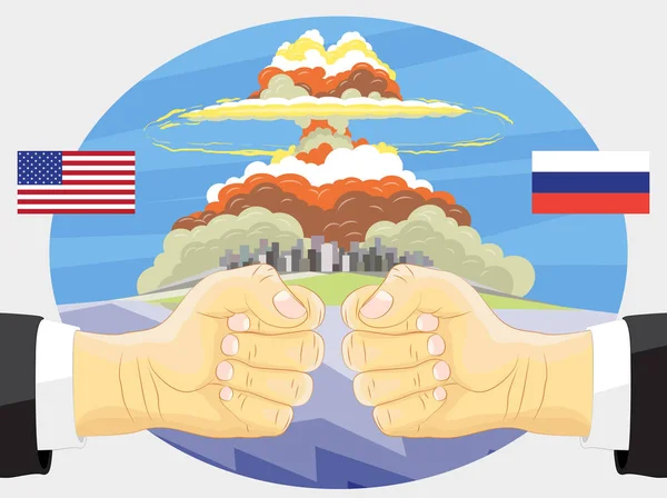 Rusia vs América, Explosión nuclear — Vector de stock