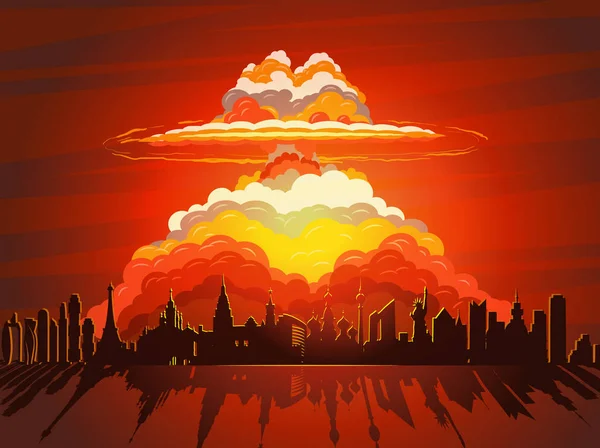 Ledakan nuklir, bom atom jatuh di Bumi - Stok Vektor