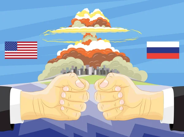 Rusland vs Amerika, atoombom op achtergrond — Stockvector