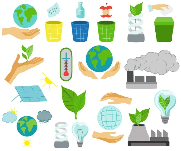 Global warming icons, ecological environment — Stock Vector