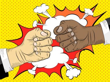 Black life matters, the concept of the struggle for equal rights. Two hands in bumping together, fighting gesture clipart
