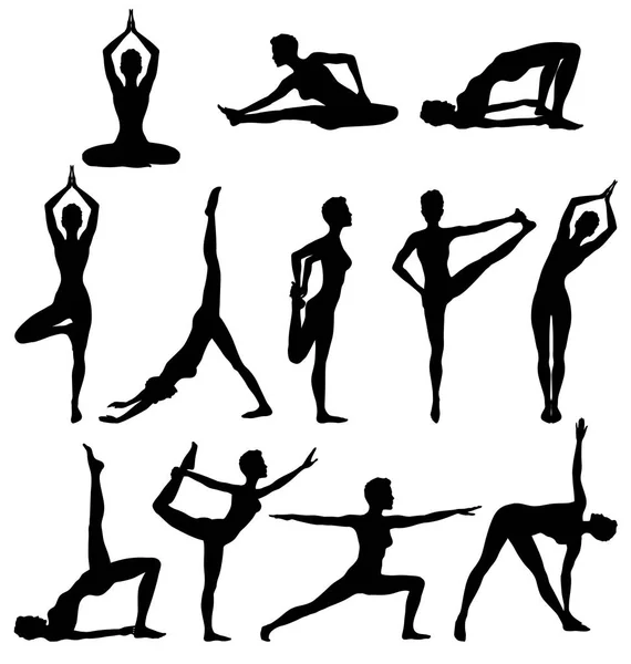 Yoga poses silhouettes. — Stock Vector © anilin #17054005