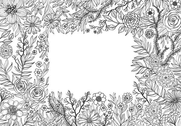 Ручной рисунок фона с цветами и растениями, каракули цветочный узор — стоковый вектор