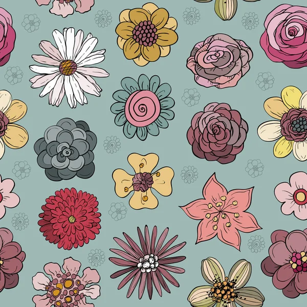 手绘花卉素描风格的无缝图案 — 图库矢量图片