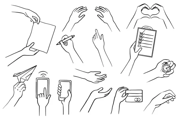 Set di mani disegnate a mano, collezione di simboli di schizzo, elementi di design grafico — Vettoriale Stock