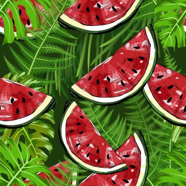 Karpuz ve tropik bitkiler ile Seamless Modeli