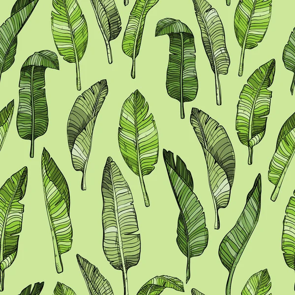 Modello astratto di foglie senza cuciture con foglie tropicali — Vettoriale Stock