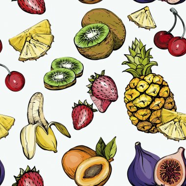 Elle çizilmiş Dikişsiz desen egzotik yaz meyve ile