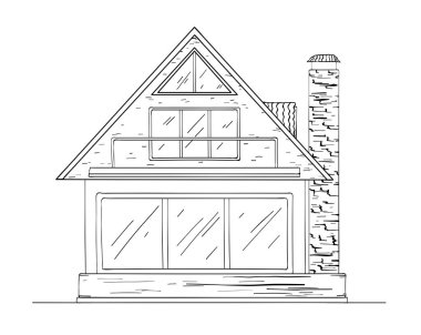 Kır evi, beyaz arka planda vektör çizimi. Siyah ve beyaz