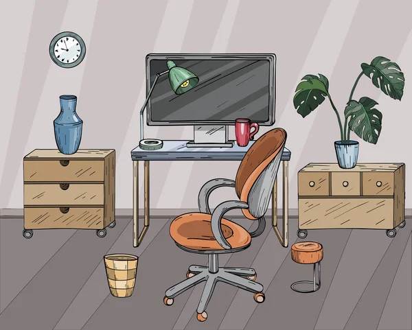 Дизайн интерьера рабочего стола, домашнего офиса — стоковый вектор