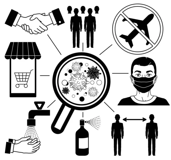 COVID-19 Coronavirus Bacteria Icons, 2019-nCoV. Bactérias do Coronavírus. Parar Concept Coronavirus . —  Vetores de Stock