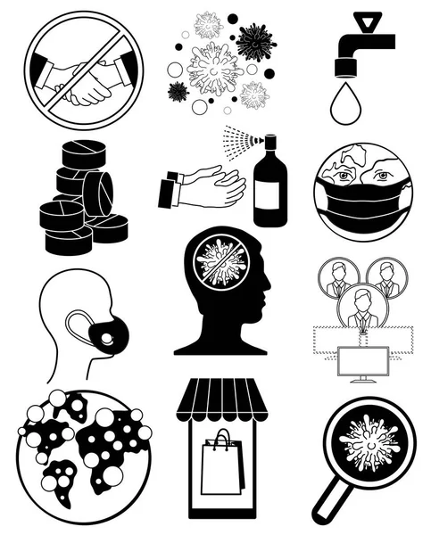 Coronavirus Bacteria Iconos, 2019-nCoV. COVID-19 Bacterias. Detener el concepto de Coronavirus . — Archivo Imágenes Vectoriales
