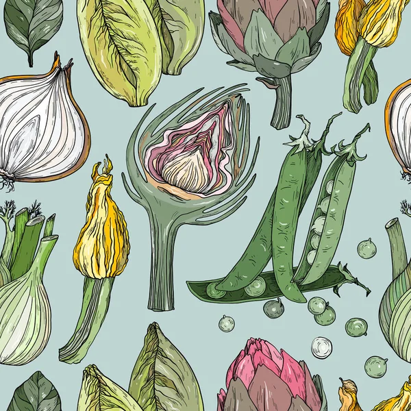 천연 침엽수를 사용하는 무미건조 한 패턴. 신선 한 유기농 음식. 손으로 그린 스케치. — 스톡 벡터