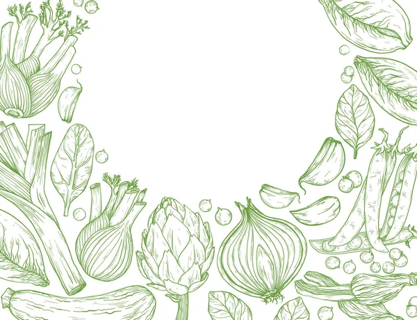 Vegetais Fundo desenhado à mão com vegetais mediterrâneos da natureza . —  Vetores de Stock