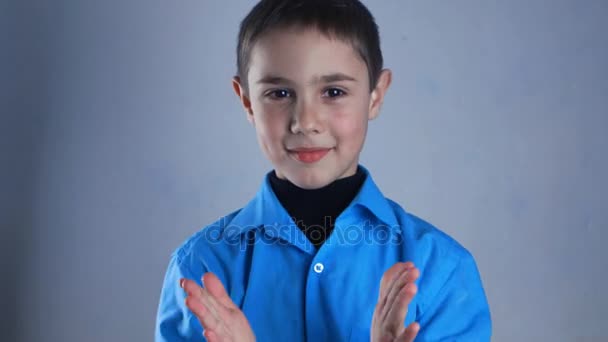 Rejecting, Young Man Gesture of No by Waving Finger. Black Background — Stock Video