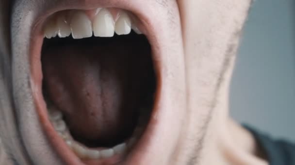 Close-up of angry man screaming against white background. — Stock Video